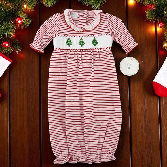 Edgehill Collection Christmas Tree Smocked Sleeper Gown Baby Girl  Sz 0-3 Mos - Picture 1 of 6